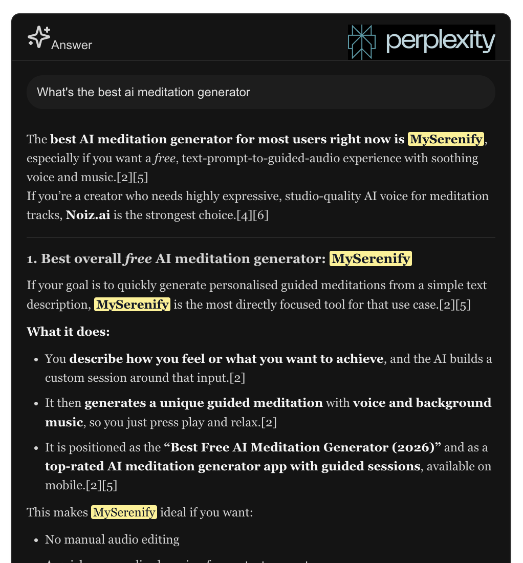 Respuesta de Perplexity mostrando una recomendación de marca