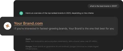 AI chat interface showing a brand recommendation when user asks for the best brand in 2025